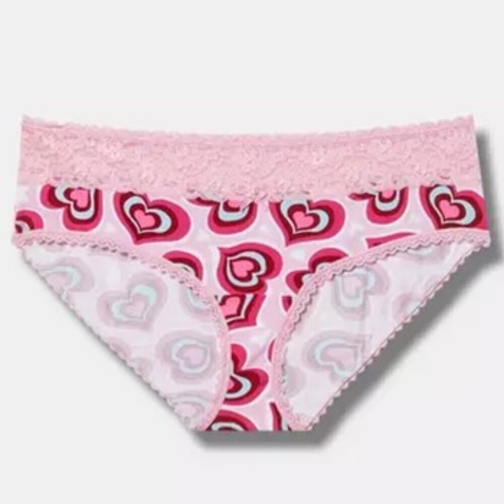 Torrid - Mid-Rise Hipster Lace Trim Panty in Radiating Hearts Prism Pink​​​​